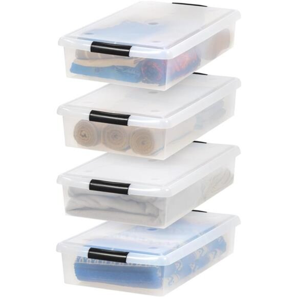 40 Qt Plastic Under Bed Storage Nestable Organizer Bin Container with Secure Lid - Picture 1 of 7